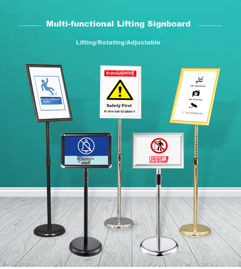 Oumai Floor Stand Sign, A3 Silver Rounded Corner, Adjustable Height Rotating Advertising Board, Conference Sign, Water Sign, Standing Display Rack, Workshop Warehouse Location Sig 1