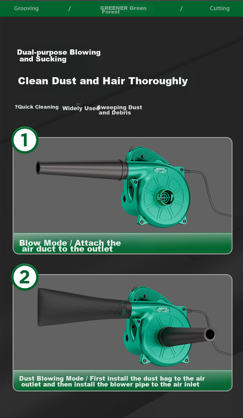 GREENER 600w Blower Fan for Dust Removal, High-Power Dual-Use Blowing And Suction Fan [220V Fixed Speed Model] 3