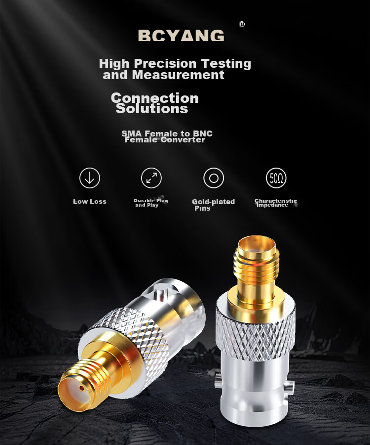 BOYANG High-Frequency RF Coaxial Adapter, 50 Ohm SMA Female to BNC Female Converter, SMA Female/BNC Female Adapter, 1 Piece, BY-SMA/BNC 1