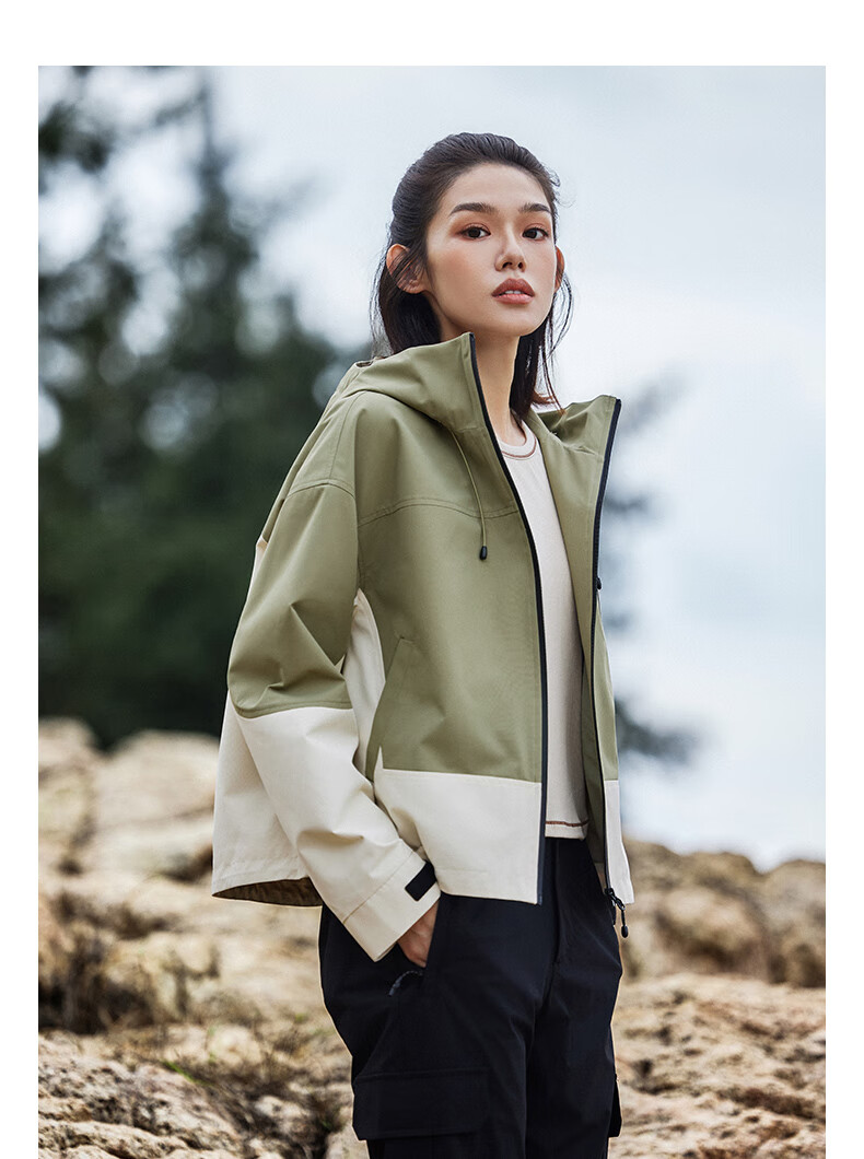 Pioneer Camp New Women's Jacket, Windproof And Waterproof Long-Sleeve Coat, Outdoor Short Hooded Jacket for Women, Spring And Autumn Style, Commuter Wear 11