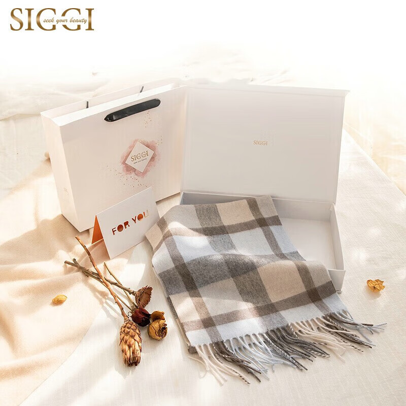 Siggi [Gift Box] Pure Cashmere Scarf for Women, Autumn And Winter British Plaid Shawl, Warm Neck Wrap, Mid-Autumn Festival And New Year Gift