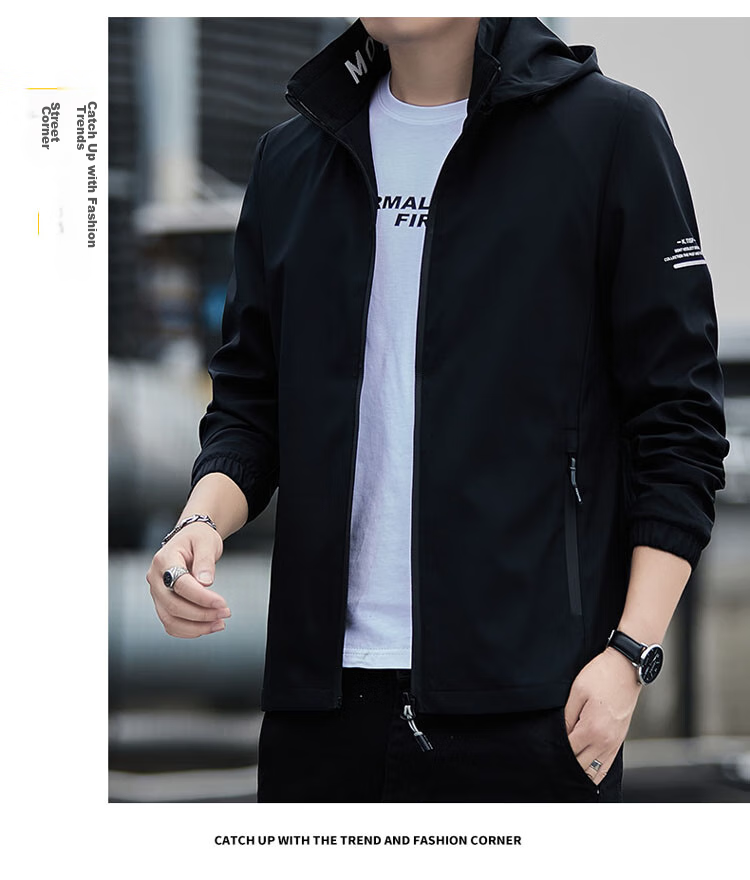 TUCANO Men's Jacket, Spring And Autumn Hooded Coat, Business Casual Loose Outdoor Windbreaker, Men's Clothing, Black, XL 22