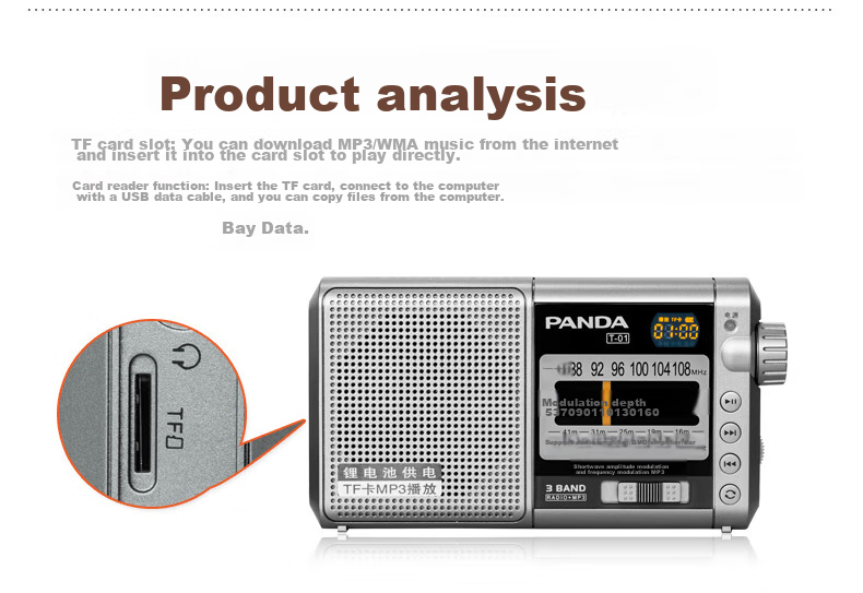 Panda T-01, Gift for The Elderly, Mini Three-Band Semiconductor, Full Band Radio, Card-Slot Lithium Battery Digital Audio Player (Silver) 17