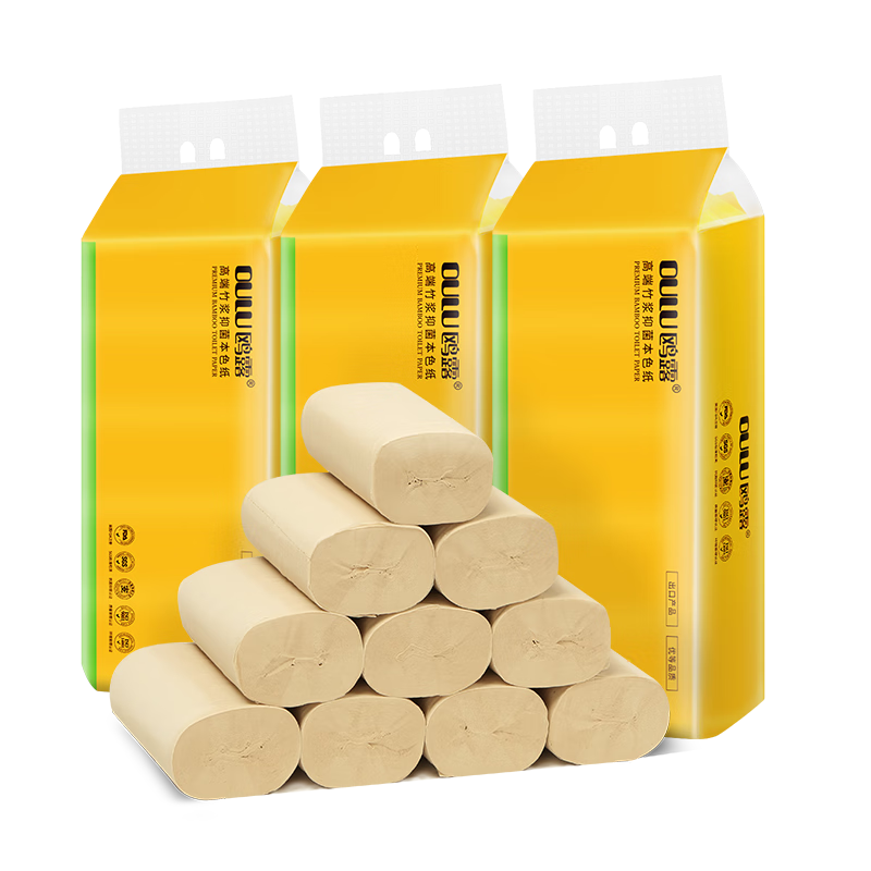 OULU Coreless Toilet Paper, 3-Ply, 96g*30 Rolls, Heavy-Duty Bathroom Tissue, Whole Box, Natural Bamboo Pulp, Unbleached Paper