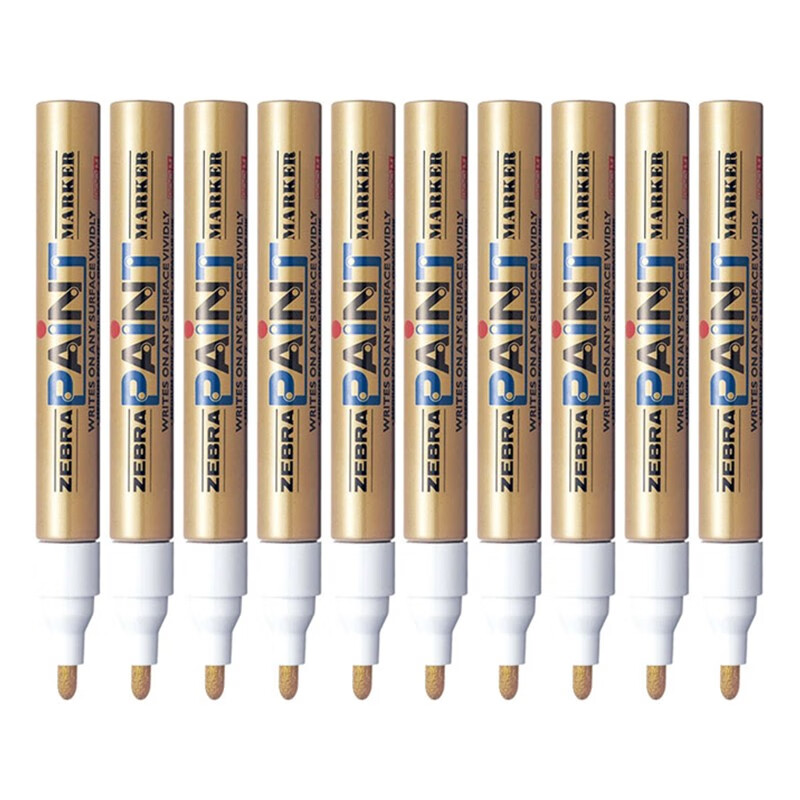 ZEBRA Paint Marker, Oil-Based Permanent Marker, Large Logistics Pen Signature Pen/Marker, PAINT-MOP Gold, Pack of 10