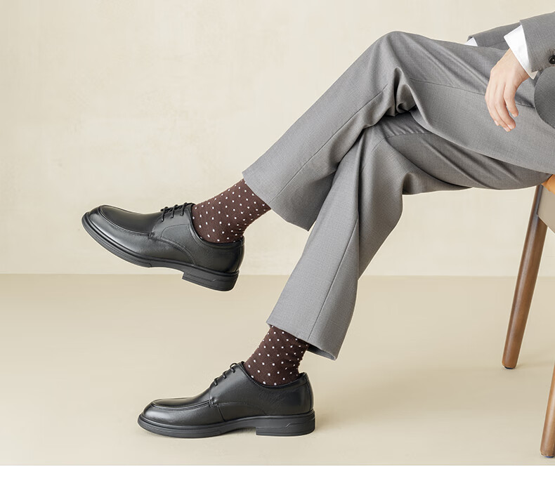 Aokang Lace-Up Comfortable Sole Solid Color Business Formal Breathable Men's Leather Shoes Black Size 43 6