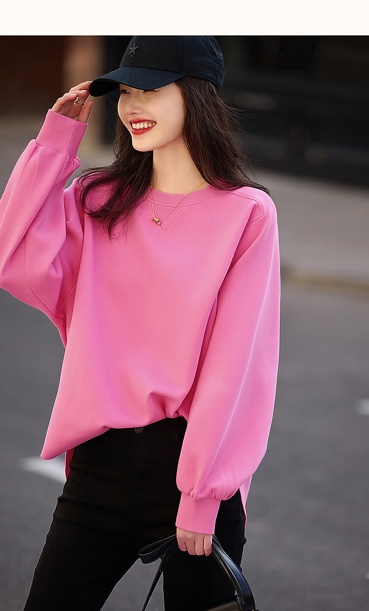 Dme [Stylish Blogger Style] Spring And Autumn Sun Holiday Round Neck Long-Sleeve Elastic Textured Air Layer Sweatshirt Women's Top 14