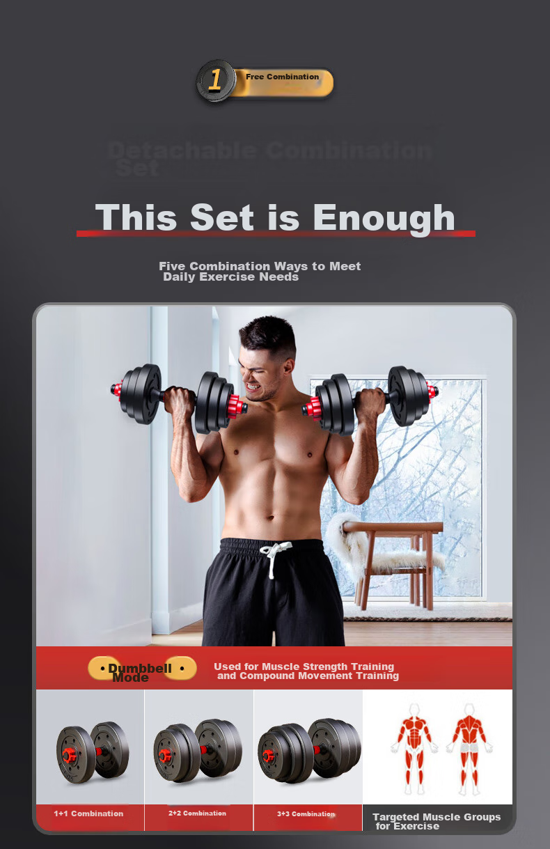 XTEP Dumbbell And Barbell Fitness Equipment Set for Men And Women, Adjustable And Detachable Home Weightlifting Training Kit with 15KG*2 6