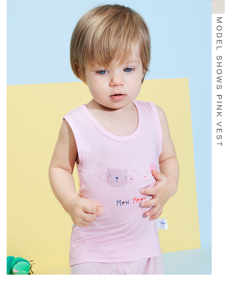 Aimer Kids Underwear Vest Undershirt for Girls, Baby Floral Print Vest 2-Pack, Meow Planet White + Pink, Size 90 13