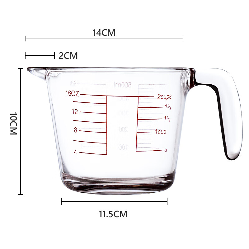 BJ Measuring Cup, Food-Grade Glass Measuring Cup, 500ML, Graduated Cup, Egg Liquid Filter Measuring Cup, Baking Strainer Measuring Cup, Milk Cup