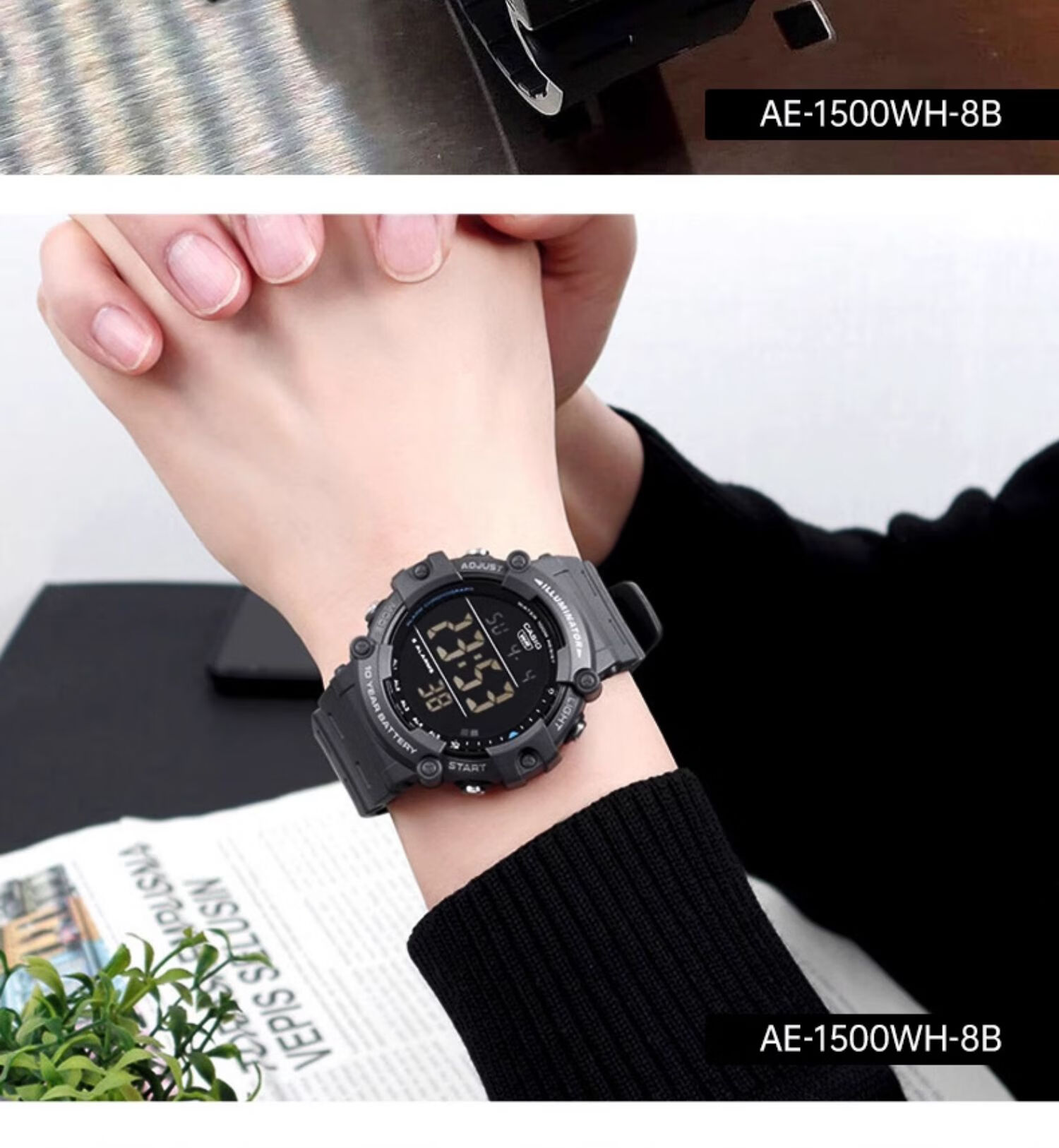 Casio Watch for Men, Large Digital Display, Sports, High School Students, Unisex Watch, Electronic Watch, Gift, AE-1500WH 7