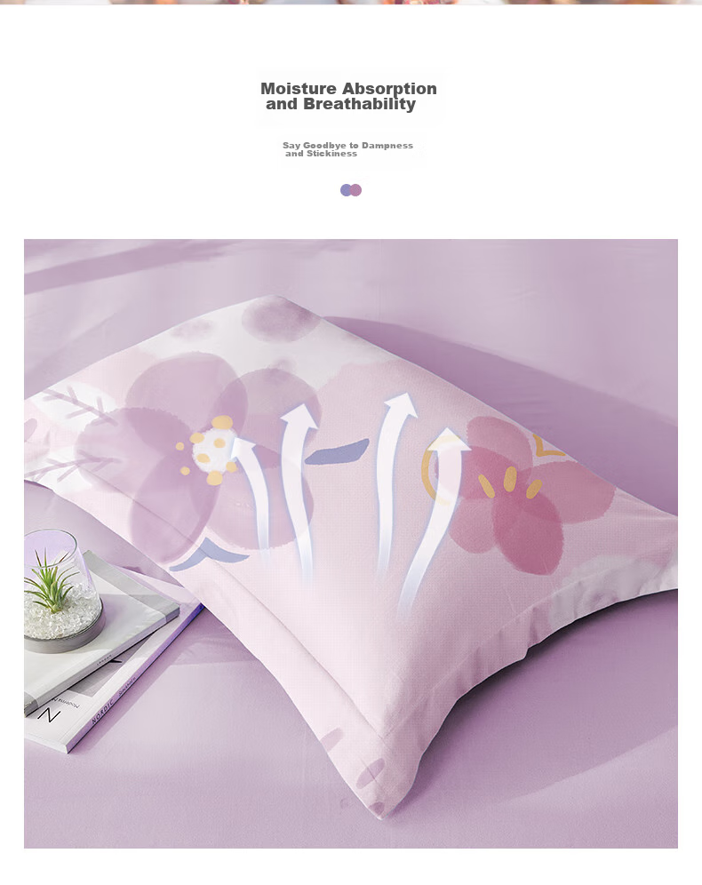 BEYOND Home Textile Pure Cotton Pillowcase Printed All-Cotton Pillow Cover, Double Pillowcase Floral Pattern (Purple), One Pair, 48*74cm 10