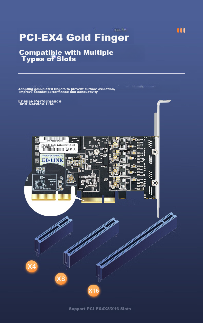 EB-LINK PCI-E X4 2.5G Four-Port Gigabit Ethernet Card with Two 10G And Two 2.5G Ports, Wired Network Card for ESXi Soft Routing, PXE Bootless Installation, Network Convergence Adapter 10