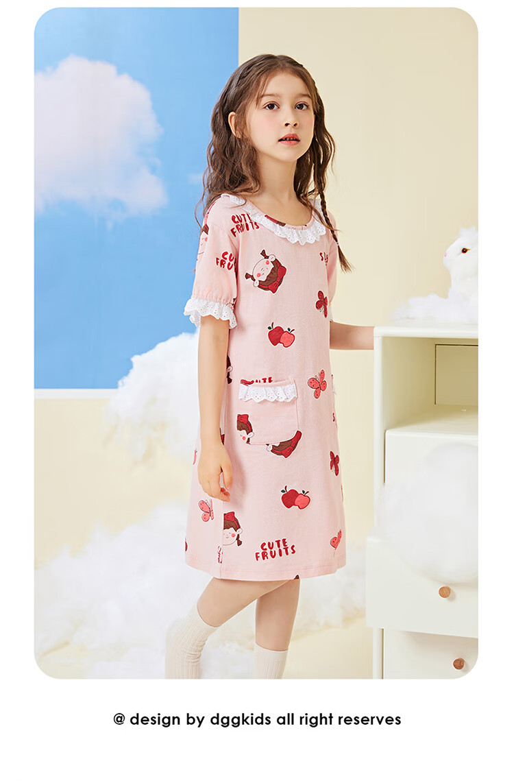 Dingguagua Girls' Princess Style Cotton Summer Thin Nightgown Children's Homewear Parent-Child Pajamas Size 160 14