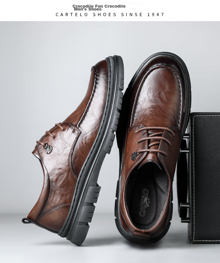 CARTELO British Men's Leather Shoes, Breathable Business Formal Shoes, Hand-Scratched Pattern Low-Top Thick-Soled Leather Shoes for Men, 9905 Black, Size 41 17