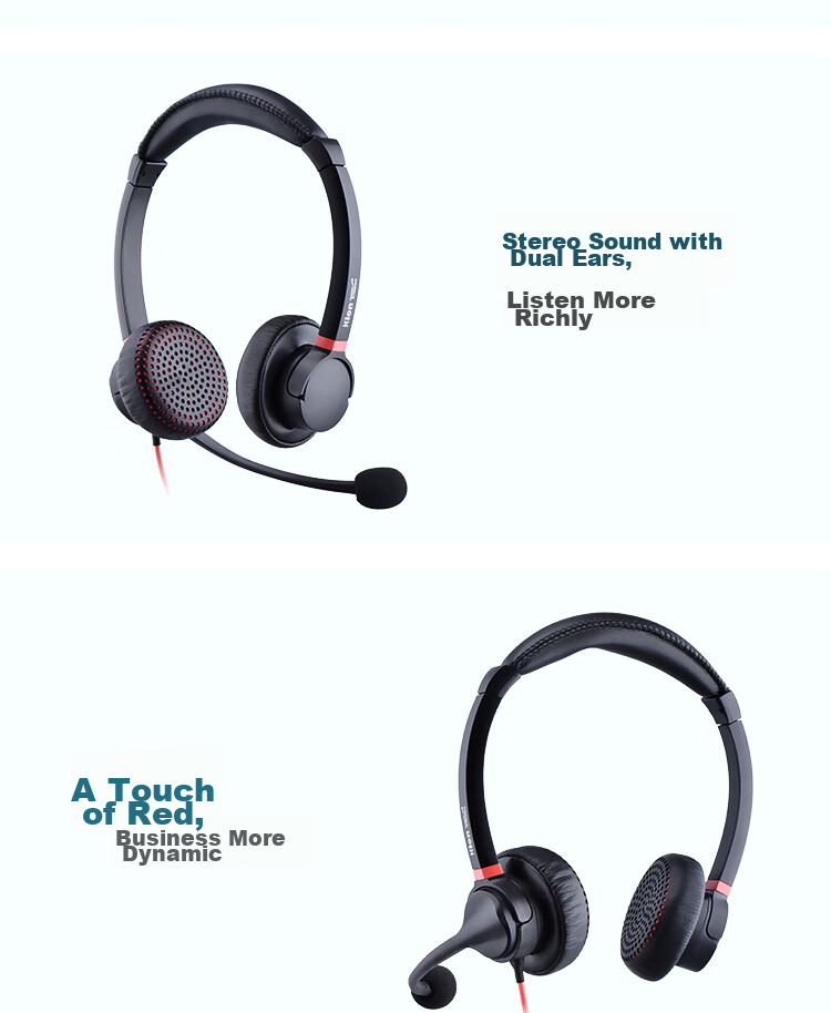 HION H730D Headset, Dual-Ear Call Center Headphones, Dual-Microphone Smart Noise-Cancelling Customer Service Headset, Call Center Agent Computer Headset, Online Education Training, Telemarketing Headset - USB 10