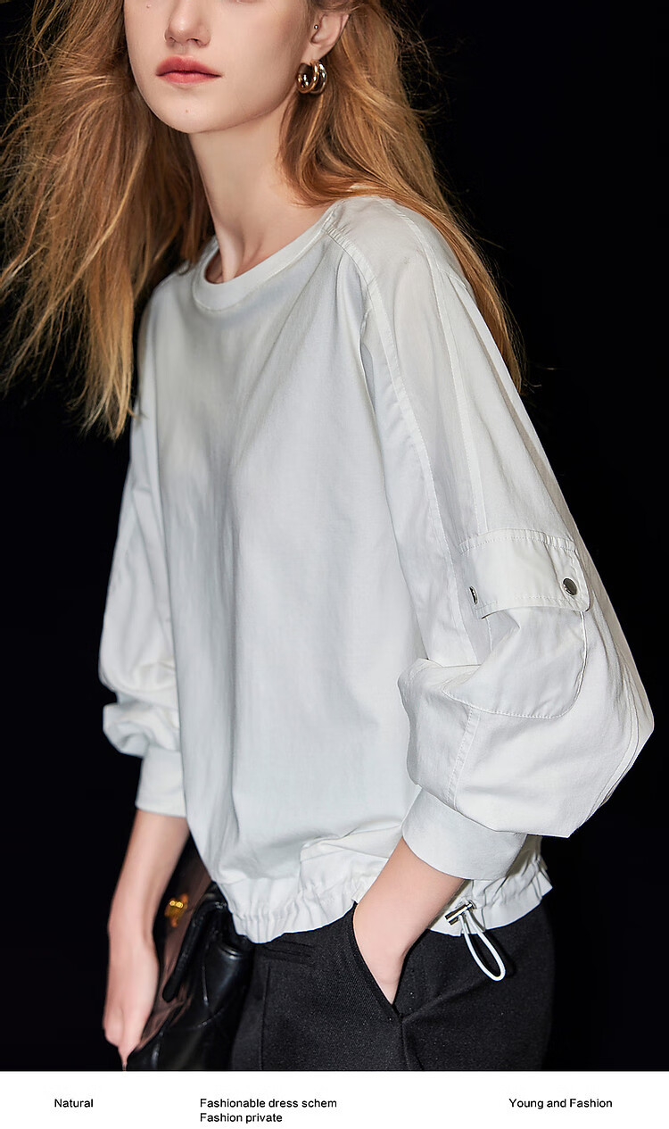 Dme [Encounter Virgo] Spring And Autumn Simple Commuter Workwear Pocket Shirt, Comfortable Elastic Hem Blouse Women's Top 1
