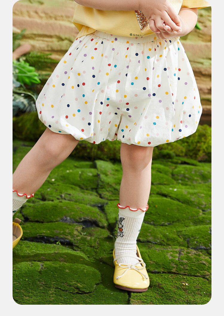 ASK JUNIOR Girls' Summer Pants, Fashionable Polka Dot Print Casual Loose Harem Shorts for Young Children, Beige, Size 100 7