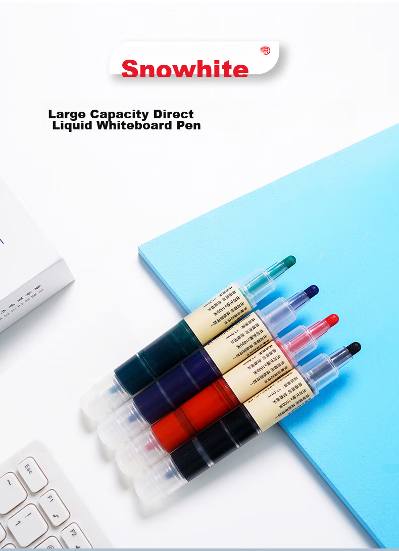 Snowhite Triple-Tank Whiteboard Marker, Large Capacity Thick Barrel, Erasable Colored Marker, Multi-Color Office Supplies, Super Writing WB-598, Black, 5 Pieces 1