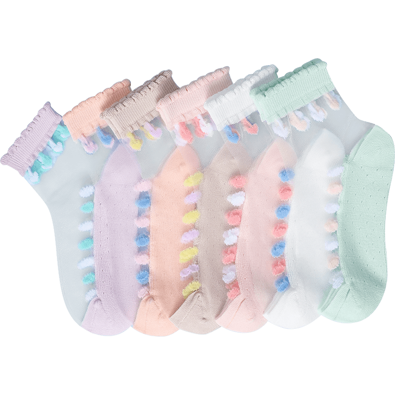 LangSha Children's Socks, Girls' Summer Ultra-Thin Crystal Socks, Versatile Lace Short Socks for Girls And Toddlers