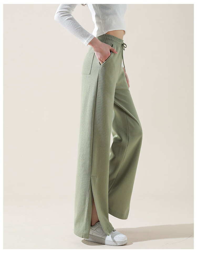 Dme [Knitted Pants] Spring And Autumn Commuter Women's Trousers with Drawstring Elastic Waist Straight Casual Wide-Leg Pants for Wome 20