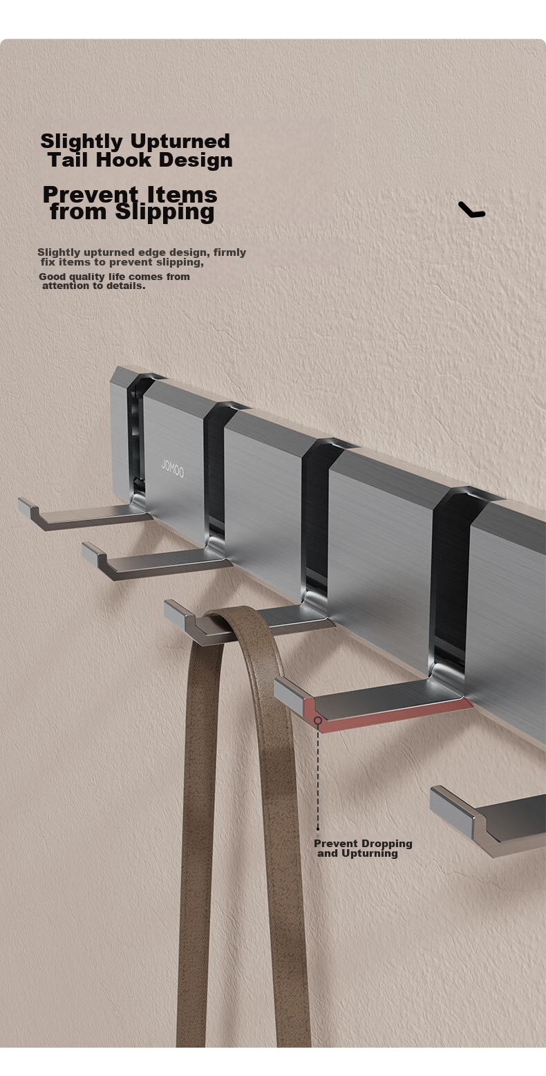 JOMOO Hook-Free Bathroom Hooks, Kitchen Hooks, Door-Back Hooks, Space Aluminum, 6-Row Bathroom Hooks, 93035G5 4