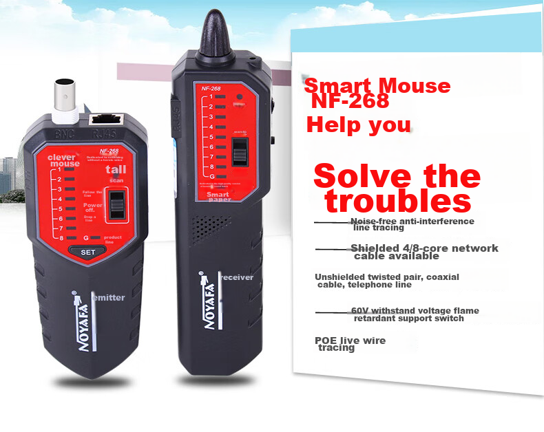 Smart Mouse NF-288 Cable Tracker Line Tester with NCV Function Network Cable Detector and Battery Polarity Tester 4