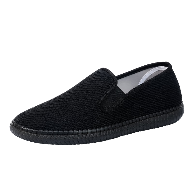 BUSHEYUAN Traditional Old Beijing Cloth Shoes Monk Shoes Cowhide Sole Ethnic Style Cloth Shoes 231-2112 Black Size 44
