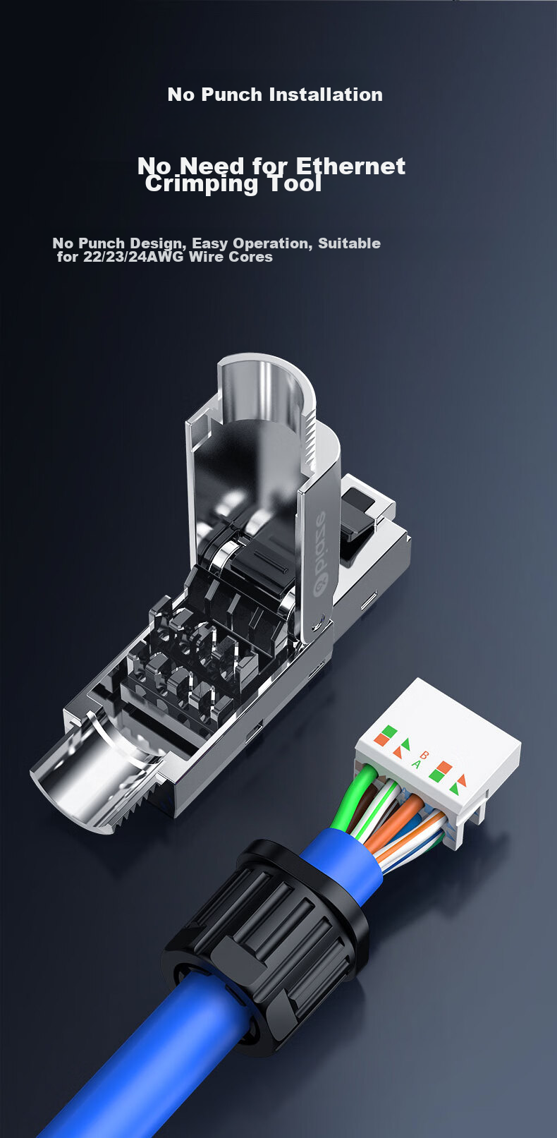 BIAZE Category 6 Toolless Crystal Head, Engineering Grade CAT6 Gigabit Toolless Shielded RJ45 Connector for Computer Network Cables, Reusable without Tools, Single Pack 5