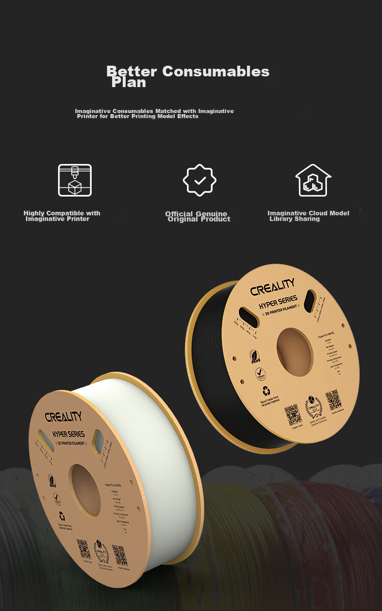 Creality 3D Printing Consumables Hyper-PLA High-Speed Printing High-Toughness Easy-To Eco-Friendly Filament Intelligent Parameter Recognition 1kg Blue 8