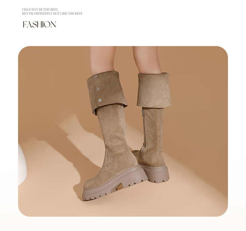 DAPHNE Autumn And Winter Over-Knee Boots, Slimming Effect for Petite Women, Elastic Foldable Two-Way Women's Boots, High-Top Boots, Khaki, Size 36 3