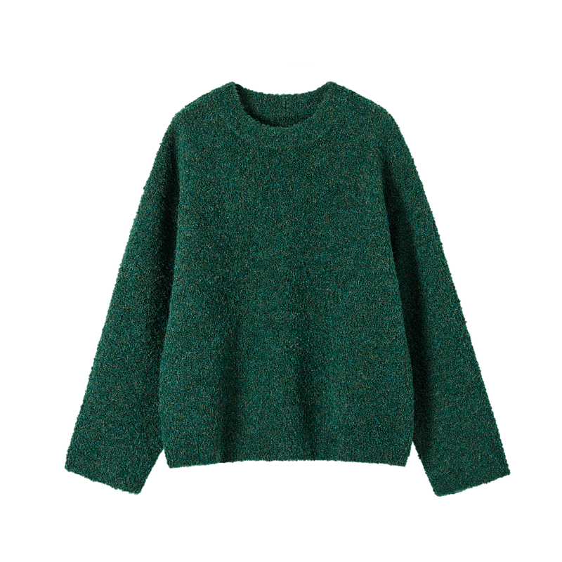 Dme Winter Dopamine Velvet-Feel Fitted Sweater, Lazy And Relaxed Knit Top for Women, Emerald Green, L