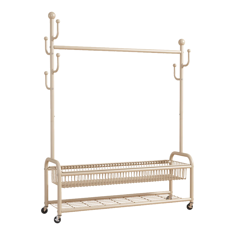 Yijia Floor-Standing Clothes Rack, Coat Stand for Bedroom Storage, Movable, Cream White Double-Layer 100cm