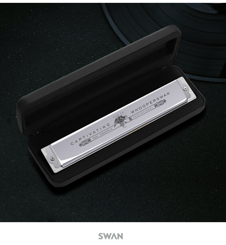 SWAN 24-Hole Polyphonic, Japanese Imported Harmonica, Advanced Adult Professional Performance Harmonica in C Key (Silver) 12