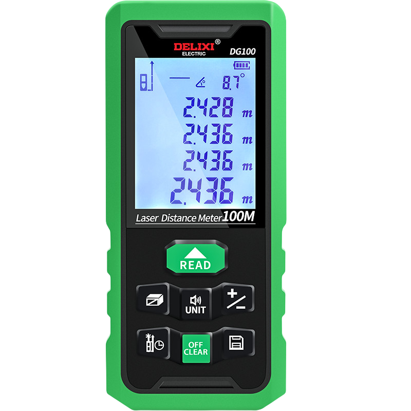 DELIXI ELECTRIC Laser Rangefinder, High-Precision Outdoor Laser Distance Meter, Electronic Ruler for Home Measurement, Green Light, 100 Meters Range