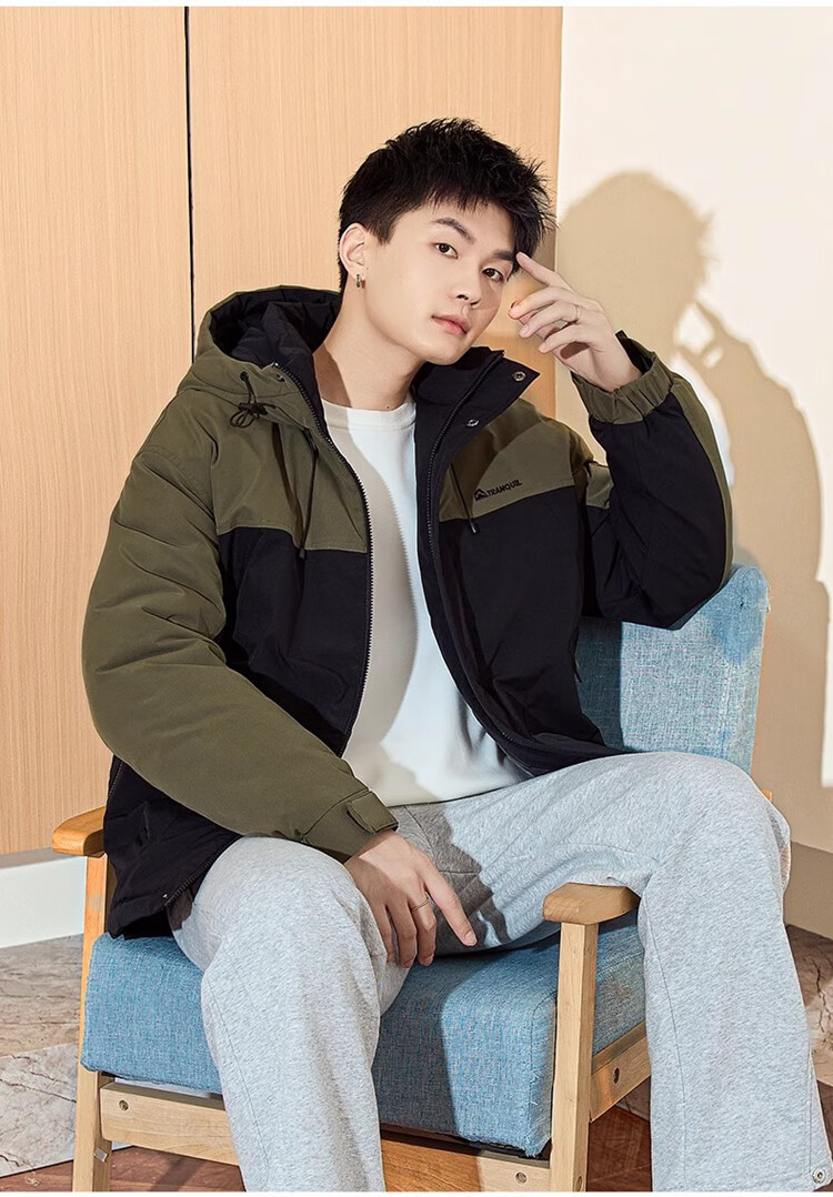 TonLion 2024 Men's Workwear Letter Embroidery Patchwork Hooded Cotton Jacket, Gray Lake Green, L 6