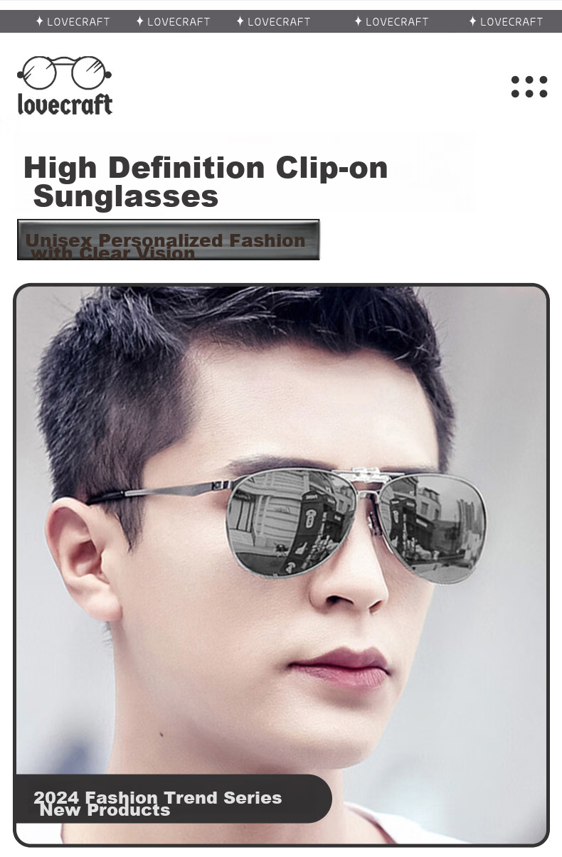 LOVECRAFT Myopia-Specific Sunglasses Clip-Ons for Driving, Polarized Clip-Ons for Black Frames - Night Vision Lenses, Sunglasses with UV Protectio 17