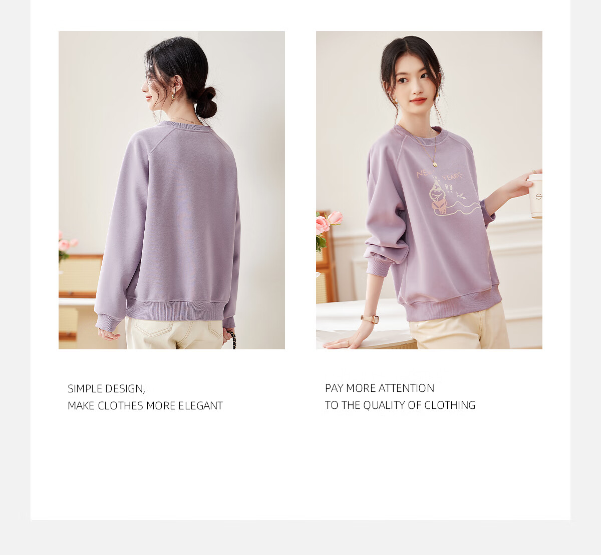 PinCai Relaxed Fit Sweatshirt for Women, Solid Color Round Neck Simple Loose Sweatshirt, Fashionable Casual Versatile Top P143W1031 9