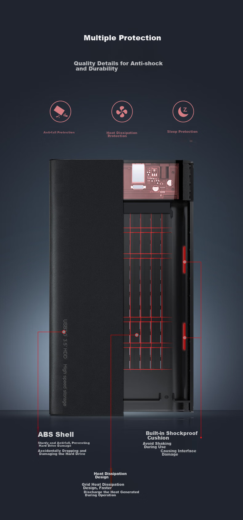 DM External Hard Drive Enclosure, 3.5-Inch HD035, USB3.0 SATA3 Serial Port, Laptop Desktop Computer External SSD And HDD Enclosure 5
