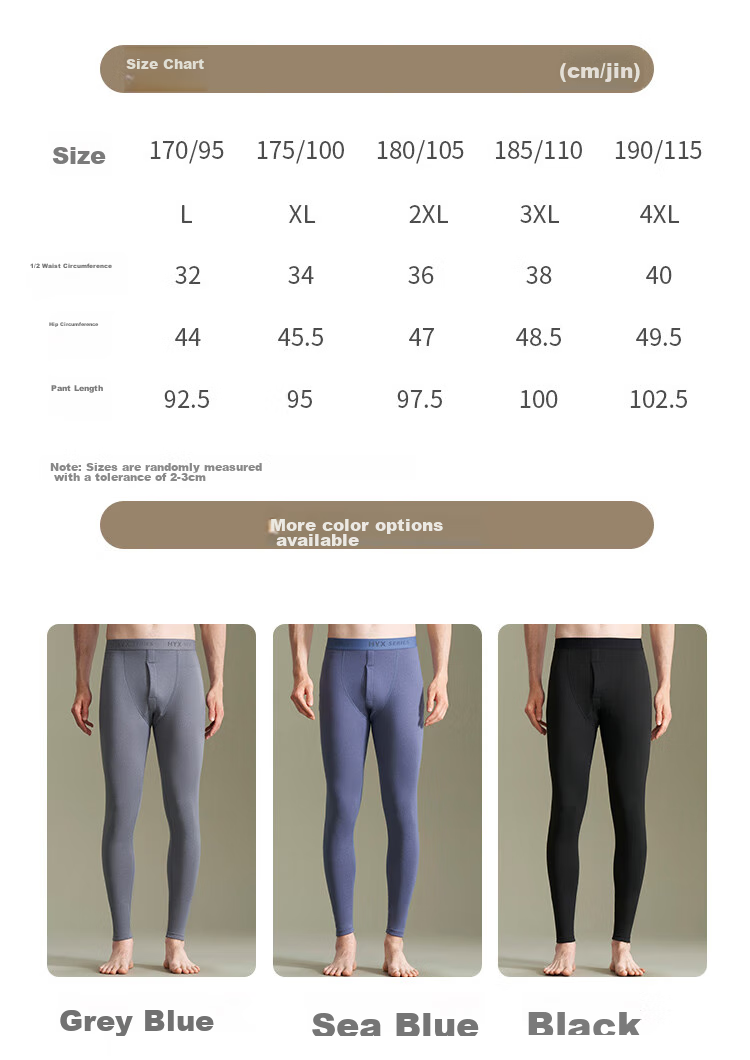 Hengyuanxiang Men's Thermal Underwear, Cotton Long Johns with Cashmere And Silk, Antibacterial Autumn And Winter Warm Pants, Men's Base Layer Pants, Gray And Blue 13