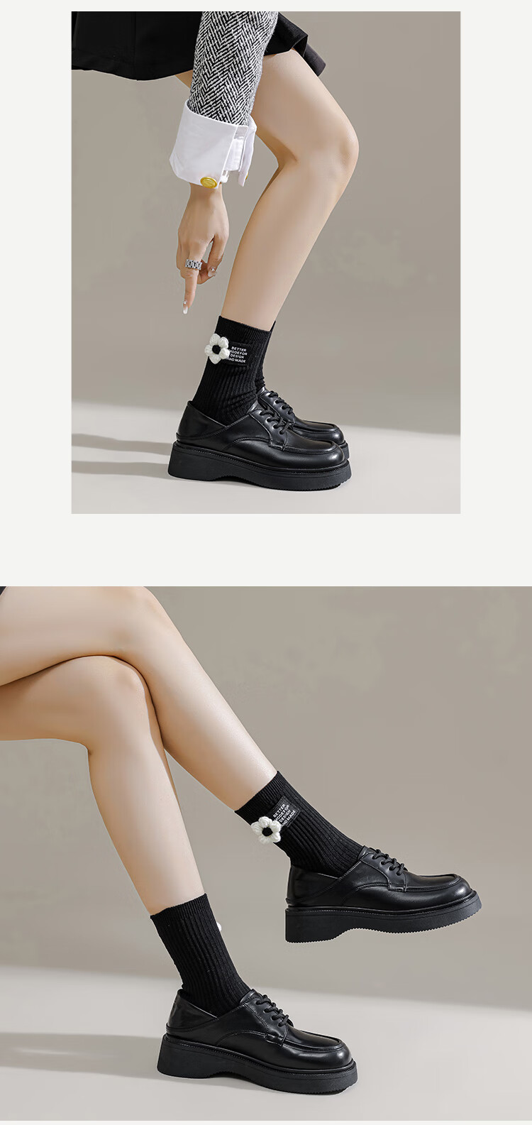 DAPHNE Thick-Soled Loafers for Women, 2026 Spring New British Style Black Leather Shoes, Versatile Flats, Women's Footwear, Black, Size 36 7