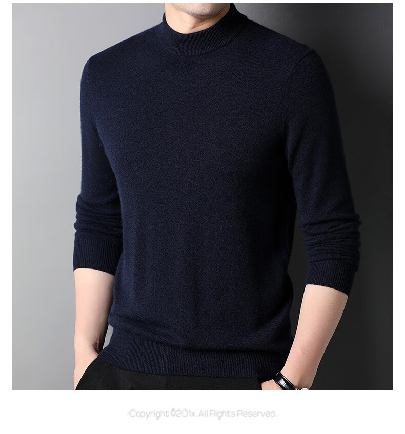 Hengyuanxiang Pure Cashmere Sweater for Men, Semi-Turtleneck, Warm, Versatile, New Year Battle Robe, Zodiac Year Red Sweater, Thick Style 5
