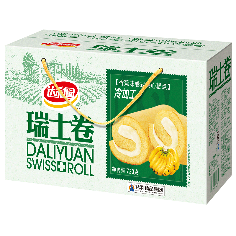 达利园面包瑞士卷香蕉味720g礼盒装休闲零食蛋糕卷(新老包装随机发货)