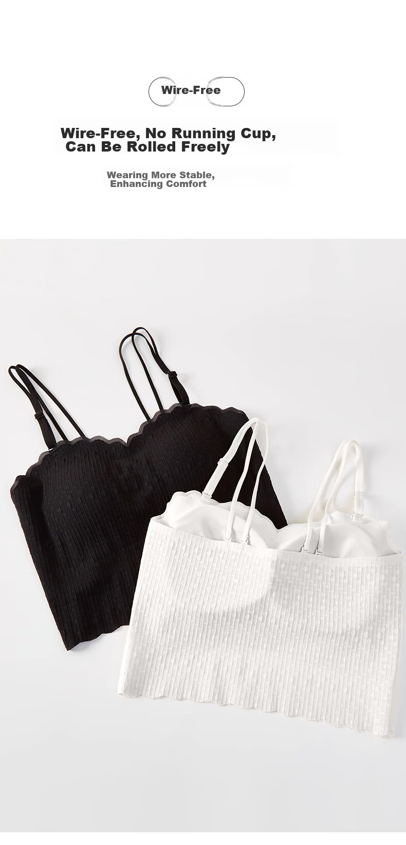 FitonTon Women's Camisole Tank Top with Built-In Bra Pads, Lace Thin Straps, Side Support, Inner Wear Or Outer Wear, Backless Bra, White 10