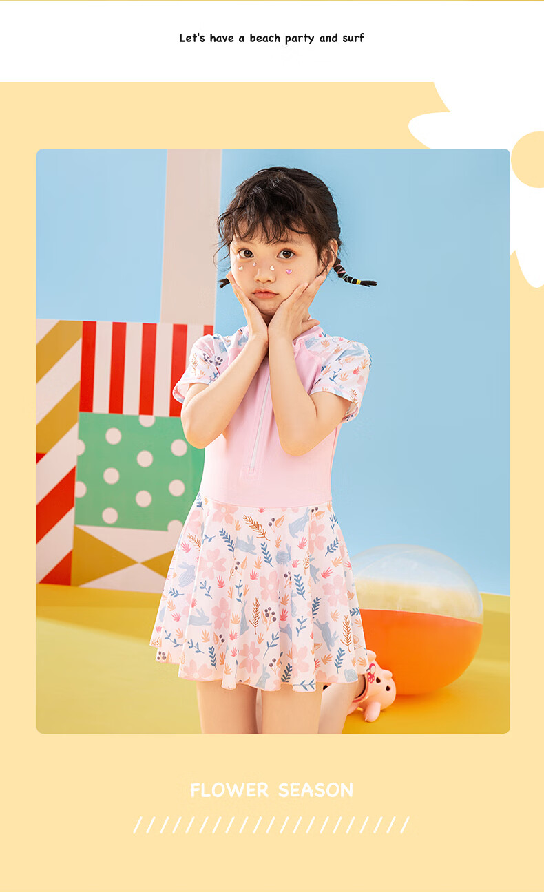 361° Children's Swimsuit, Girls' Summer Cute One-Piece Dress-Style Boyshort Swimwear, for Older Children, Swimming Equipment 9