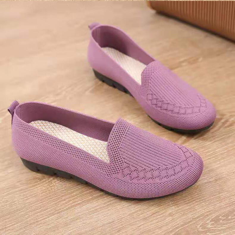 Weizhi Old Beijing Cloth Shoes for Women, Fly-Knit Loafers, Polyurethane Sole Flats, Mom Shoes WZ1029 Purple Size 40 7