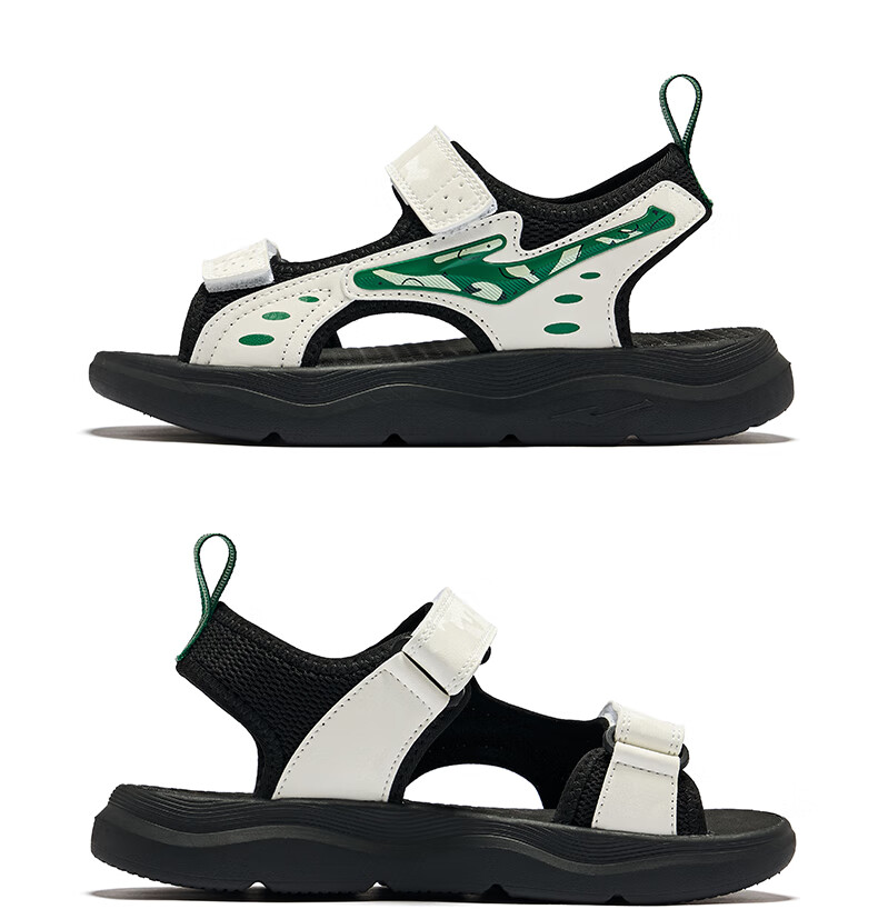 ERKE Children's Sandals for Boys, Kids' Double-Layer Velcro Open-Toe Outdoor Sandals, Micro-Crystal White/true Black/pioneer Green, Size 35 19