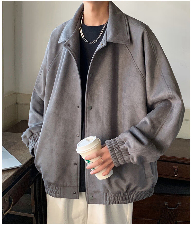 Dingfengbaoluo Men's Jacket, Summer Casual Loose Trendy Suede Coat, American Baseball Style YM9921, Black, 3XL 17