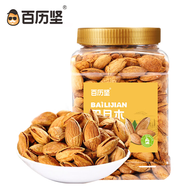 百历坚 罐装巴旦木500g 每日坚果炒货 休闲零食 薄壳笑口杏仁年货送礼