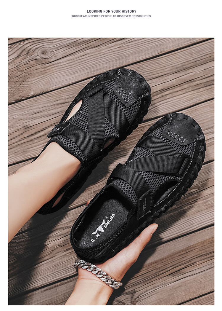 Bull Family Men's Summer Closed-Toe Sandals Soft Leather Soft Sole Outdoor Water-Resistant Casual Trendy Men's Clogs 11
